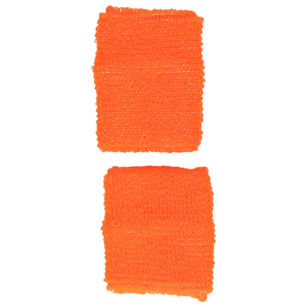 Guirca verkleed accessoire zweetbandjes set - neon oranje - jaren 80/90 thema feestje - Verkleedsieraden