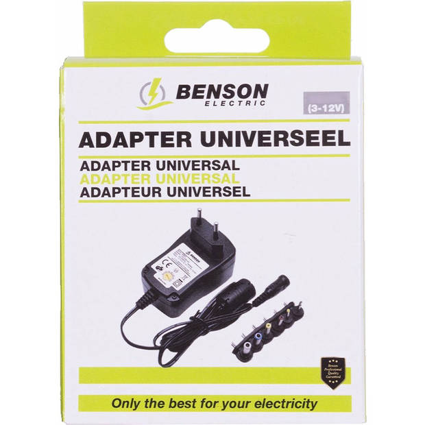 Benson Stroom adapter - universele - 1000mA 230V - 3-12 Volt AC/DC - Zwart - Autoladers
