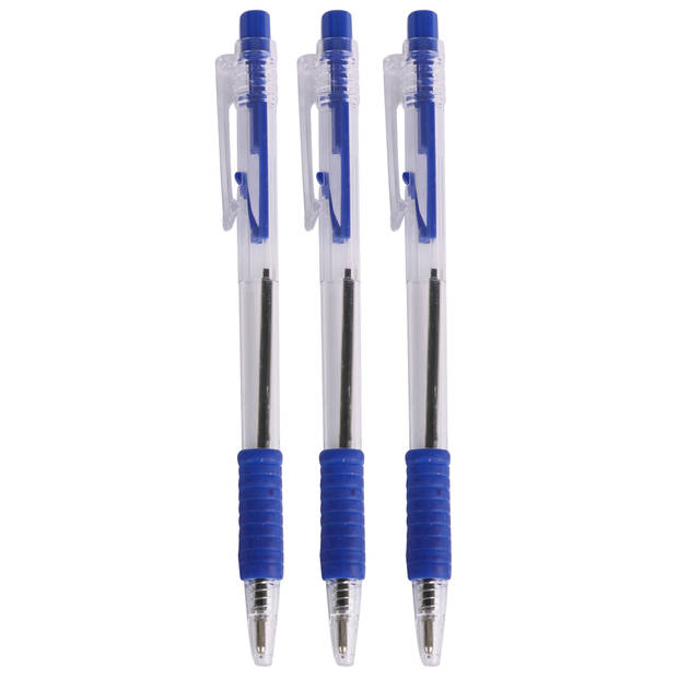 Balpennen - 8x stuks - blauw - softgrip - kliksysteem - Pennen