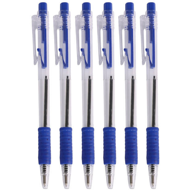 Balpennen - 16x stuks - blauw - softgrip - kliksysteem - Pennen