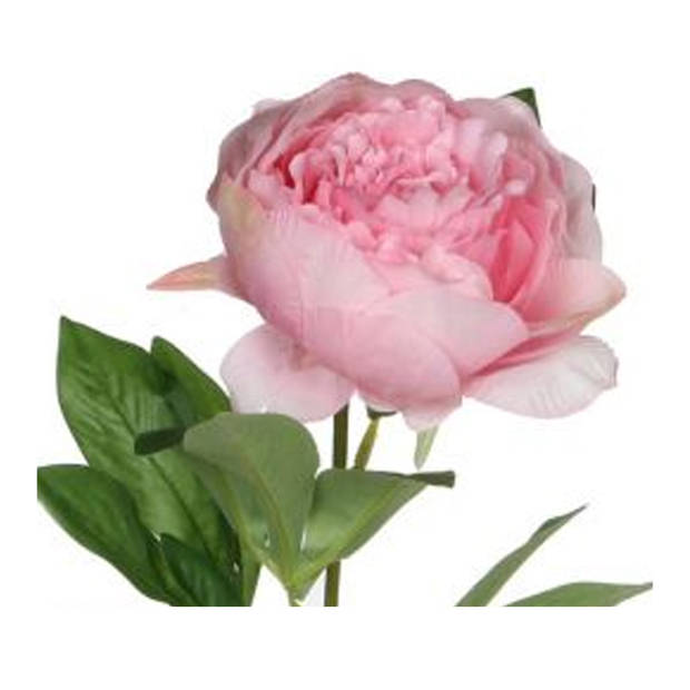 Mica Decorations Kunstbloem pioenroos - 3x - roze - 76 cm - polyester - decoratie bloemen - Kunstbloemen