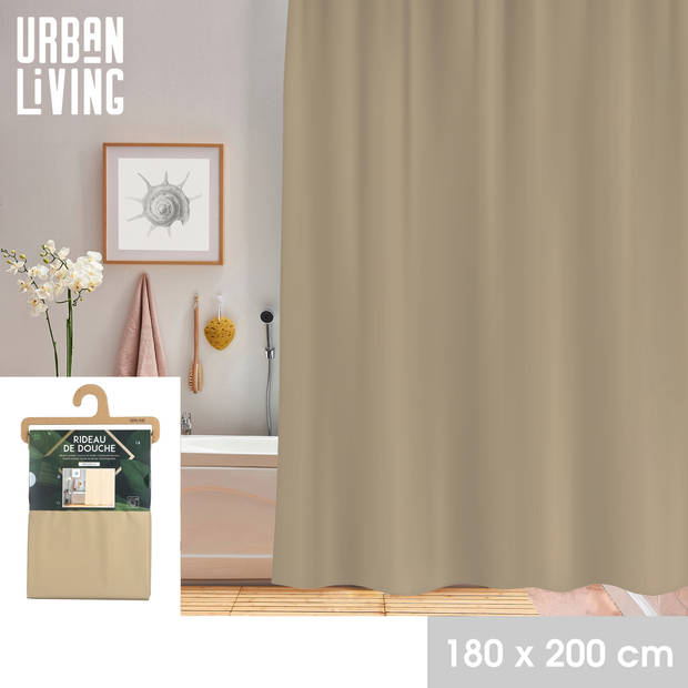 Urban Living Douchegordijn met ringen - beige - pvc - 180 x 200 cm - wasbaar - Douchegordijnen
