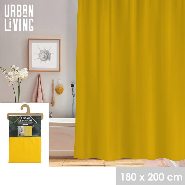 Urban Living Douchegordijn met ringen - geel - pvc - 180 x 200 cm - wasbaar - Douchegordijnen
