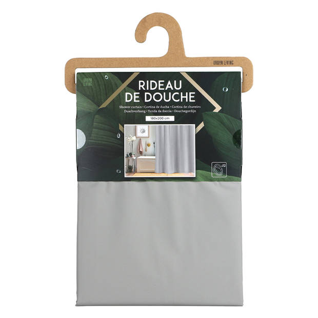 Douchegordijn met ringen - grijs - pvc - 180 x 200 cm - incl ophangstang uitschuifbaar 70-120 cm - Douchegordijnen