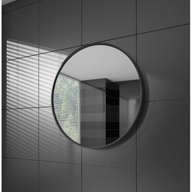 Badplaats Spiegel Concave 80 x 80 cm - zwart - rond