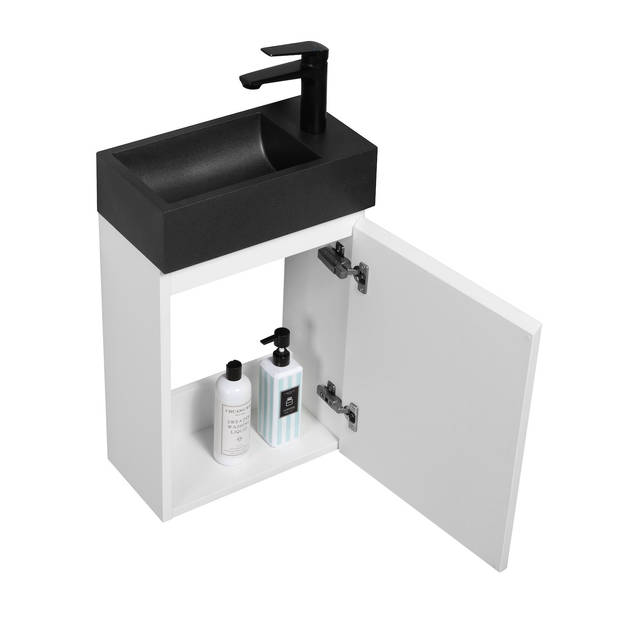Badplaats Toiletmeubel Angela 40cm - mat wit met zwarte wastafel
