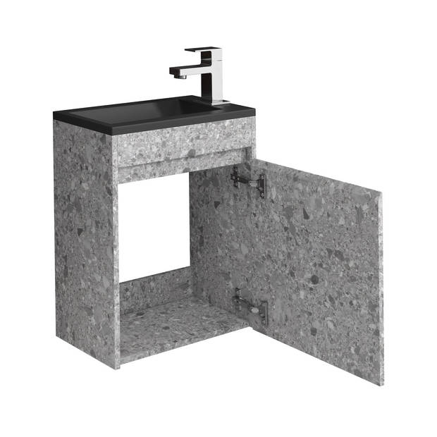 Badplaats Toiletmeubel Sinta 40cm - steen grijs - zwarte wastafel