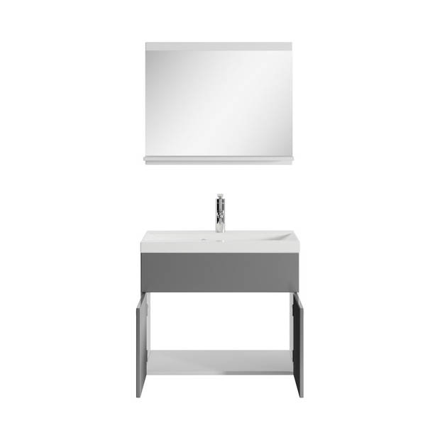 Badplaats Badkamermeubel Montreal 02 60cm met spiegel - wit met hoogglans grijs