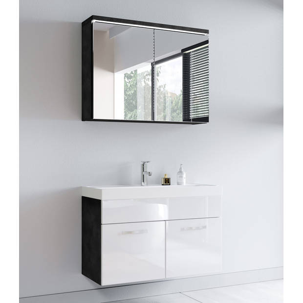 Badplaats Badkamermeubel Paso 02 80cm met spiegelkast - donker grijs met hoogglans wit