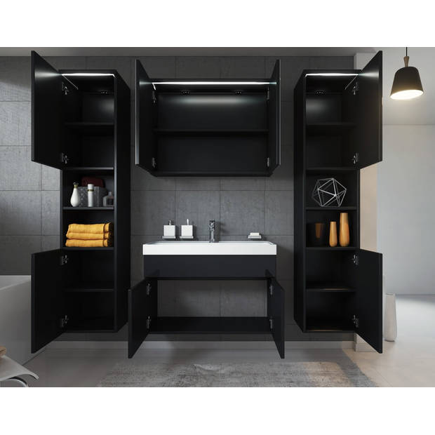 Badplaats Badkamermeubel Paso XL LED 80cm met spiegelkast - hoogglans zwart
