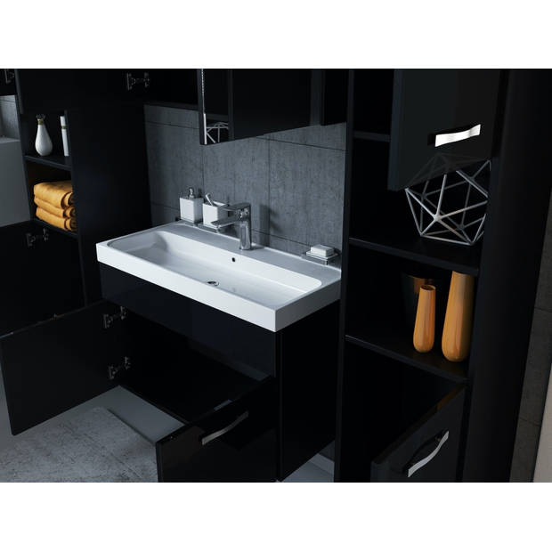 Badplaats Badkamermeubel Paso XL LED 80cm met spiegelkast - hoogglans zwart