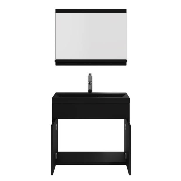 Badplaats Badkamermeubel Montreal 02 60cm met spiegel - mat zwart - zwarte wastafel