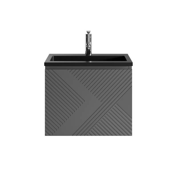 Badplaats Badkamermeubel Moreno 60cm - mat grijs - zwarte wastafel