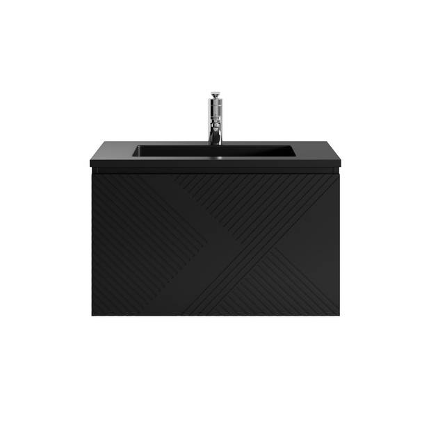Badplaats Badkamermeubel Moreno 80cm - mat zwart - zwarte wastafel