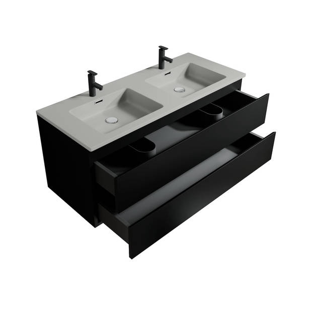 Badplaats Badkamermeubel Angela 120cm - grijze wastafel - mat zwart