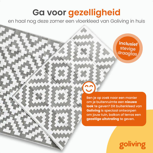 Goliving Buitenkleed Summer Diamond - 183x290CM - Tuintapijt - Vloerkleed - Omkeerbaar - Incl. Draagtas - Grijs/Wit