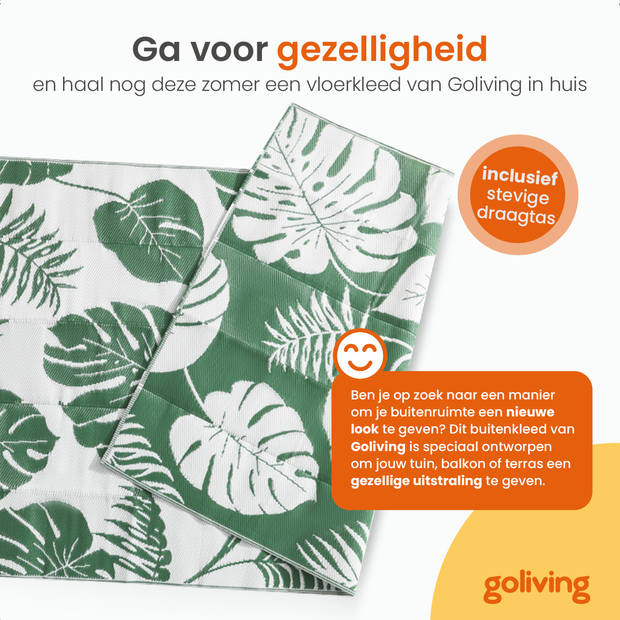 Goliving Buitenkleed Green Flora - 183x290CM - Tuintapijt - Vloerkleed - Omkeerbaar - Incl. Draagtas - Groen/Wit