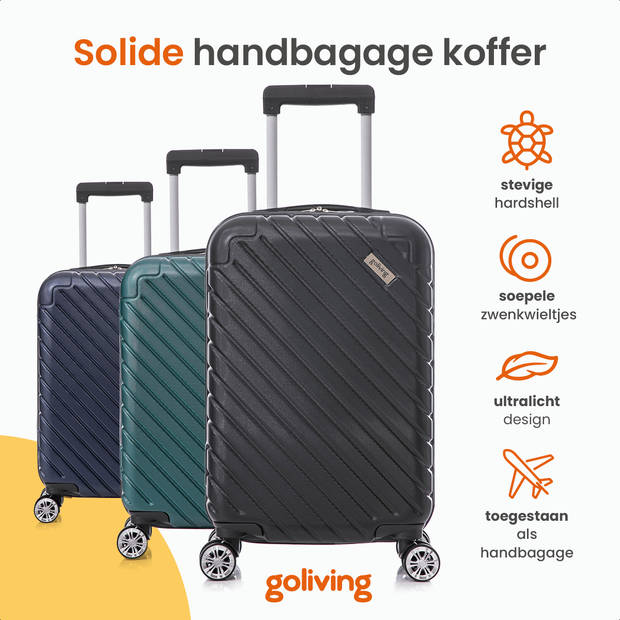 Goliving Handbagage Koffer met Wielen - 55x35x23 - Trolley - Lichtgewicht - TSA Slot - Gevoerde Binnenkant - 38L - Zwart