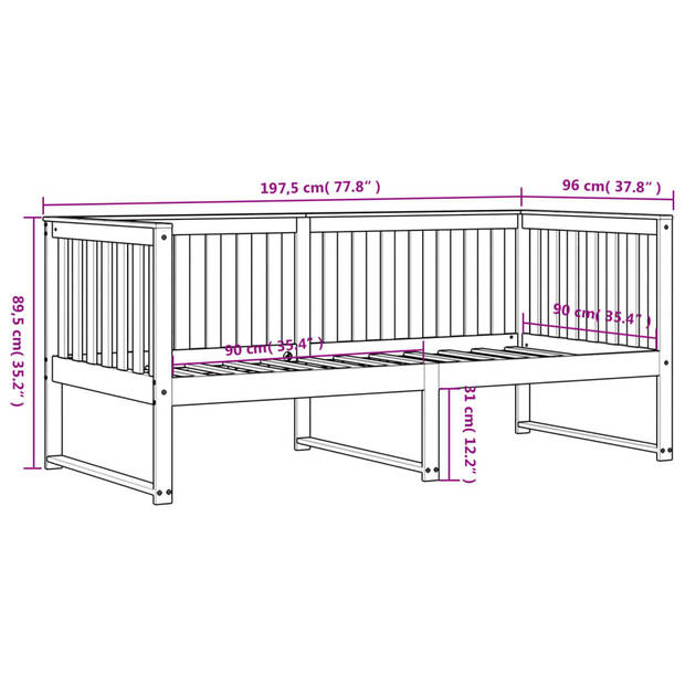 vidaXL Slaapbank 90x190 cm massief grenenhout wit