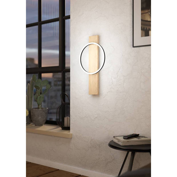 EGLO Boyal Wandlamp - LED - 56 cm - Zwart/Bruin/Landelijk/Wit