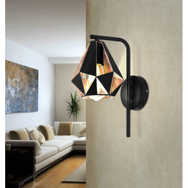 EGLO Carlton 4 Wandlamp - E27 - 16 cm - Zwart;Koper