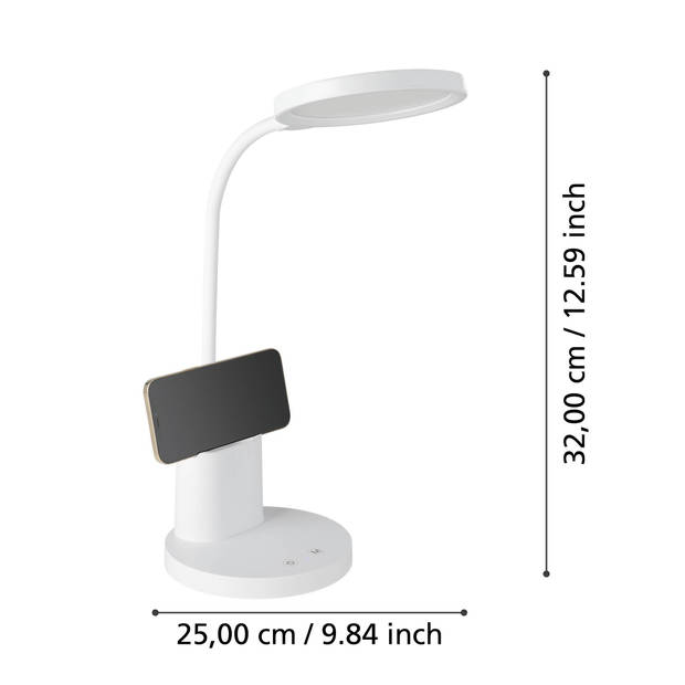 EGLO Brolini - tafellamp/bureaulamp - inclusief LED - TOUCH - dimbaar - Wit