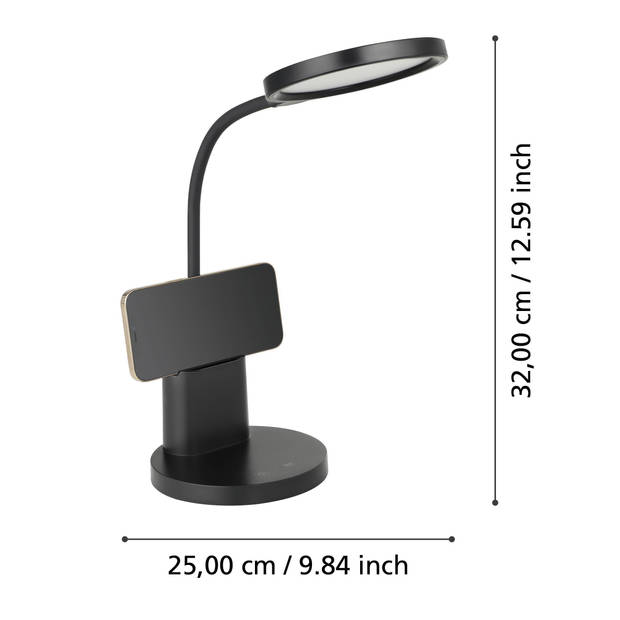 EGLO Brolini - tafellamp/bureaulamp - inclusief LED - TOUCH - dimbaar - Zwart
