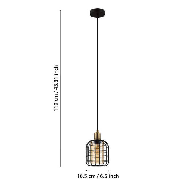 EGLO Chisle Hanglamp - E27 - Ø 16,5 cm - Glas - Zwart/Amber