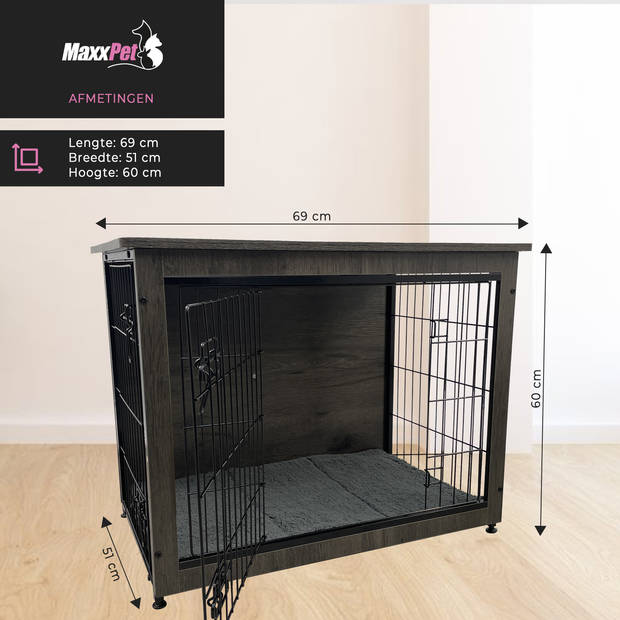 MaxxPet Houten Hondenbench - Hondenhuisje voor binnen - Hondenhok - kennel - 69x51x60cm