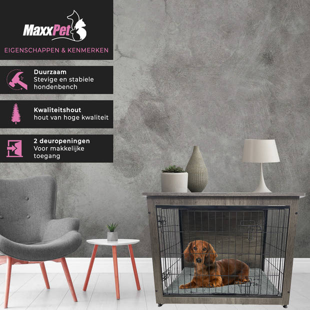 MaxxPet Houten Hondenbench - Hondenhuisje voor binnen - Hondenhok - kennel - 69x51x60cm