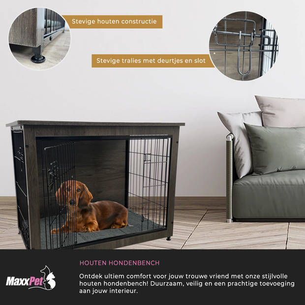 MaxxPet Houten Hondenbench - Hondenhuisje voor binnen - Hondenhok - kennel - 69x51x60cm