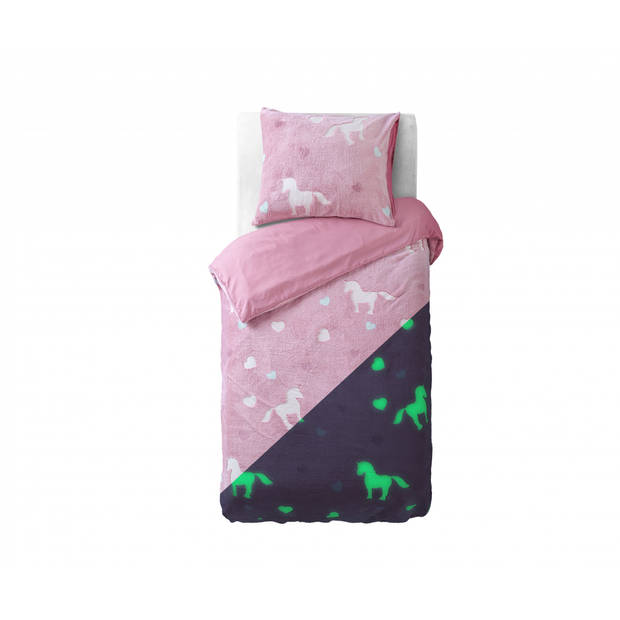 Sleeptime Glow in the dark Unicorn Dekbedovertrek - 140X200/220 + 1 x kussensloop 60x70 - Roze