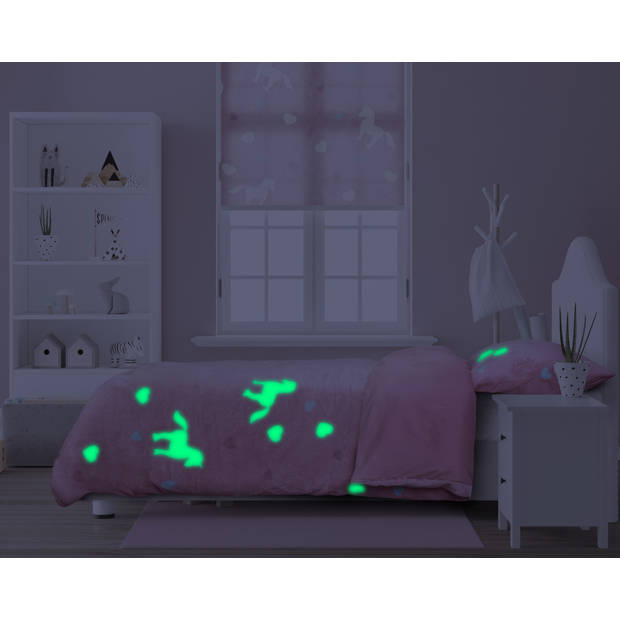 Sleeptime Glow in the dark Unicorn Dekbedovertrek - 140X200/220 + 1 x kussensloop 60x70 - Roze