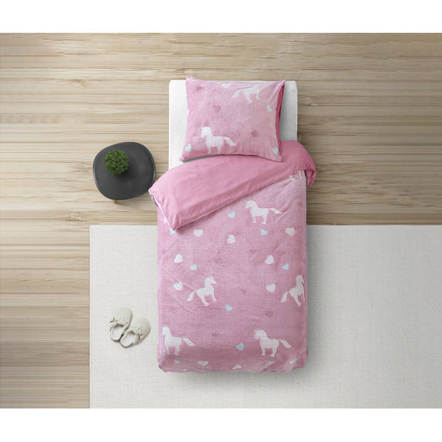 Sleeptime Glow in the dark Unicorn Dekbedovertrek - 140X200/220 + 1 x kussensloop 60x70 - Roze