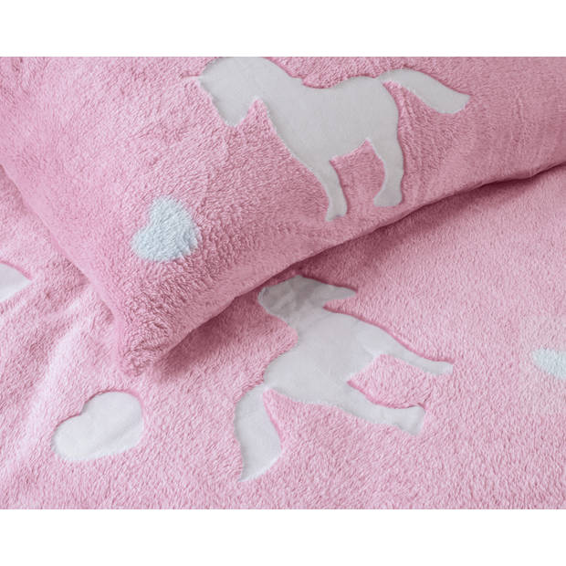 Sleeptime Glow in the dark Unicorn Dekbedovertrek - 140X200/220 + 1 x kussensloop 60x70 - Roze