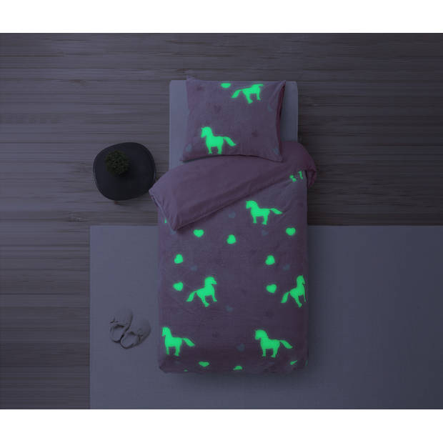 Sleeptime Glow in the dark Unicorn Dekbedovertrek - 140X200/220 + 1 x kussensloop 60x70 - Roze