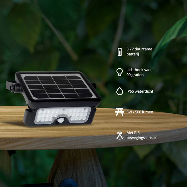 FlinQ Floodlicht - Solar Wandlamp - Solar Tuinverlichting - Bewegingssensor - 5W - Zwart