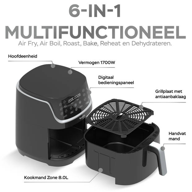 TurboTronic AF13D Airfryer XL - Heteluchtfriteuse - 8 Liter - Zwart