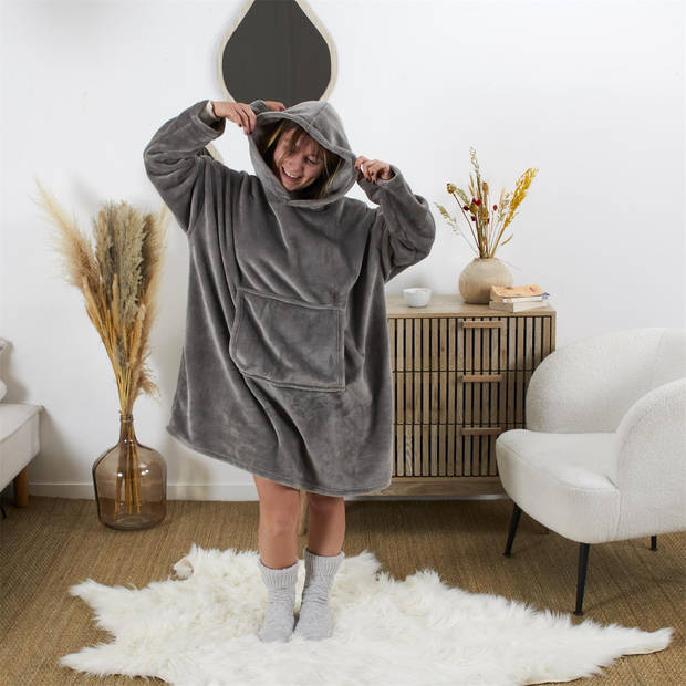 Flanellen fleece Oversized Hoodie plaid - Grijs - One Size