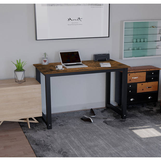 Bureau - computertafel - keukentafel - metaal hout - 120 cm x 60 cm - zwart