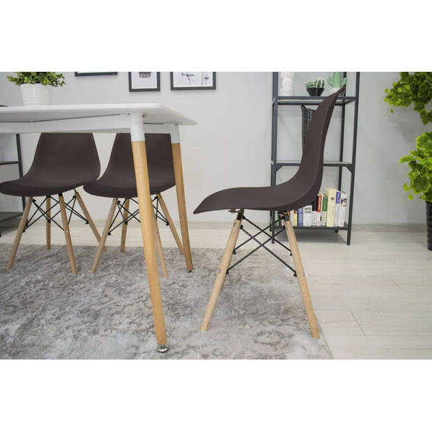 Set van 4 kuipstoelen met beuken houten poten - Eetkamer stoelen - Bruin