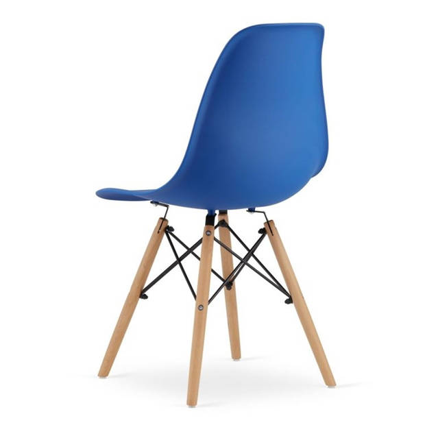 Set van 4 kuipstoelen met beuken houten poten - Eetkamer stoelen - Blauw