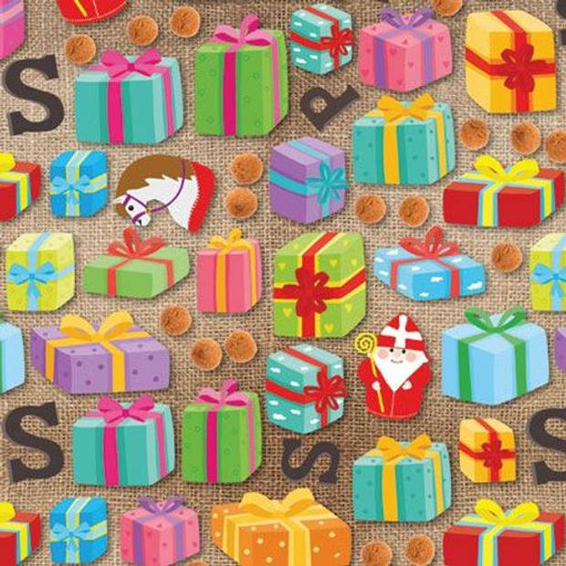 Sinterklaas cadeaupapier - Inpakpapier pakket 5 rollen & naametiketten
