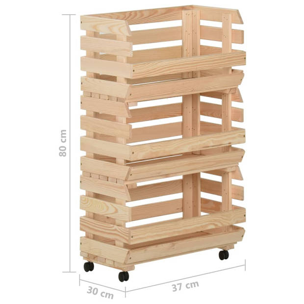 vidaXL Groentetrolley 37x30x80 cm massief grenenhout