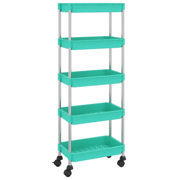 The Living Store Trolley Huishoudelijk - 42 x 29 x 128 cm - Turquoise ABS-Ijzeren Kar met 4 Wielen en Extra