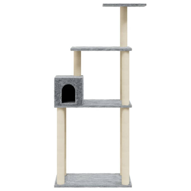 The Living Store Kattenmeubel - Kattenboom - 74x35x147 cm - Lichtgrijs - Met huisje - krabpalen en platformen -