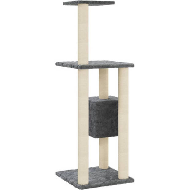 The Living Store Kattenboom - donkergrijs - 41 x 41 x 104 cm - Hout - pluche - sisal - Met huisje - krabpalen en