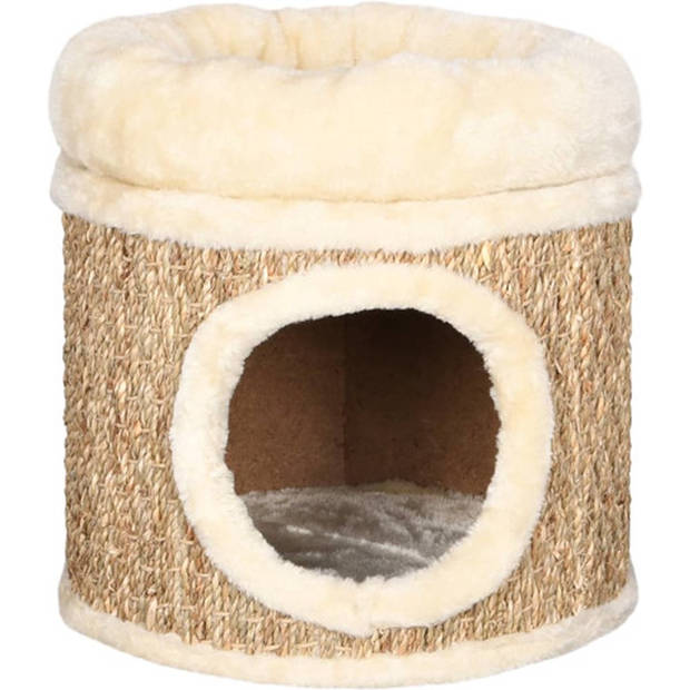 The Living Store Kattenhuis - Beige - 31 x 33 cm - Comfortabel en speels - Inclusief bovenmand en huisje