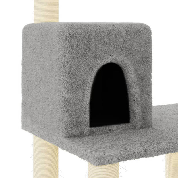 The Living Store Kattenboom - Lichtgrijs - Bewerkt hout - pluche en sisal - 66x41x119cm - Huisje - krabpalen en