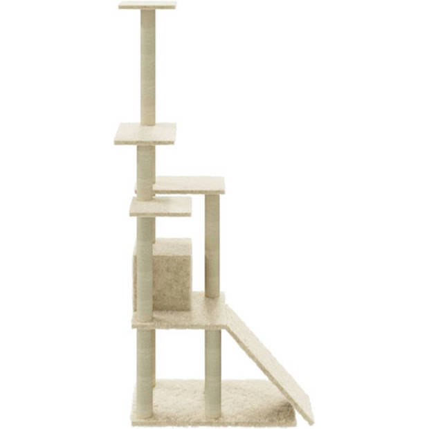 The Living Store Kattenboom - Kattenmeubel - Afmeting- 54x73x155cm - Kleur- crème - Materiaal- bewerkt hout - pluche